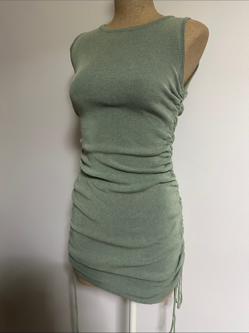 Lioness Sage Green Sleeveless Ruched Mini Dress